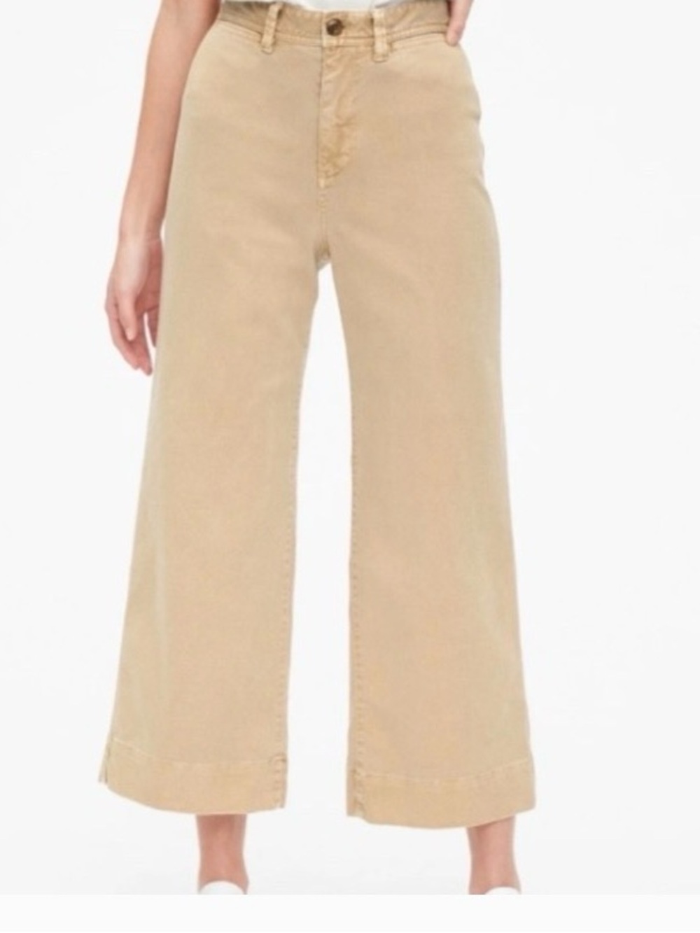 Wide-Leg High-Rise Crop Jeans in Khaki